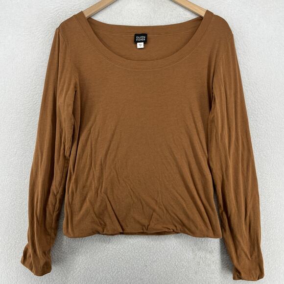 EILEEN FISHER Top S Fine Cotton Jersey Double Layer Scoop Neck Brown - Picture 1 of 16